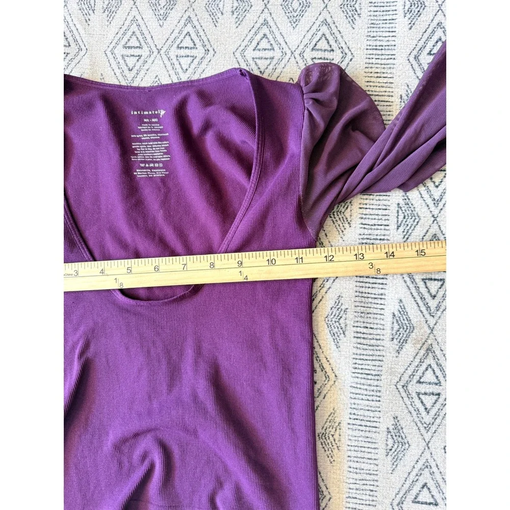 Free People Intimately Mesh Sleeve Ribbed Top Purple M/L Deep Scoop Neck